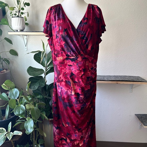 New Ralph Lauren Burgundy Purple Polyester Short Sleeve Midi Dress size 16W - Picture 1 of 14
